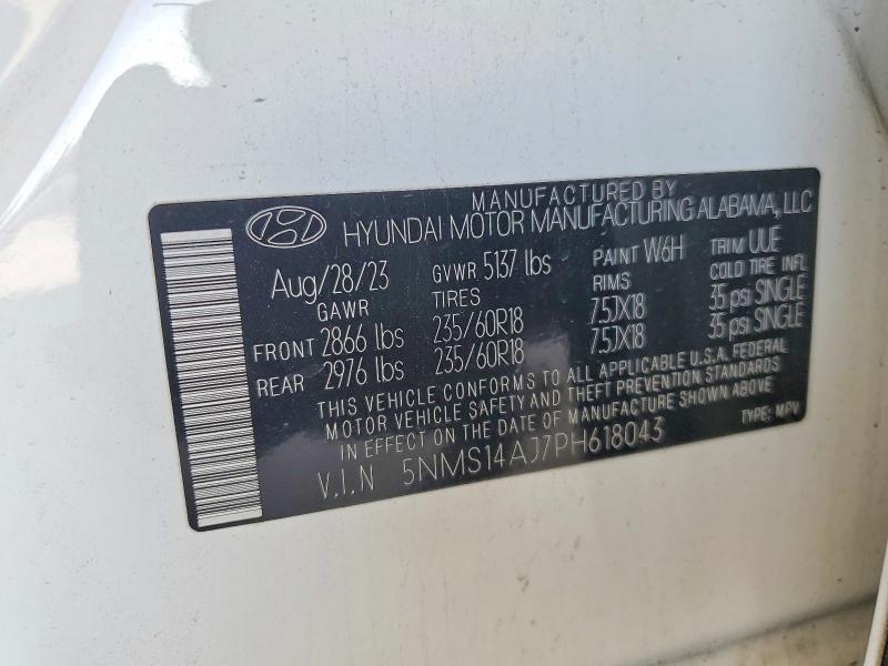 Aukcja sprzedaży 2023 Hyundai Santa Fe, vin: 5NMS14AJ7PH618043, numer aukcji: 76277465
