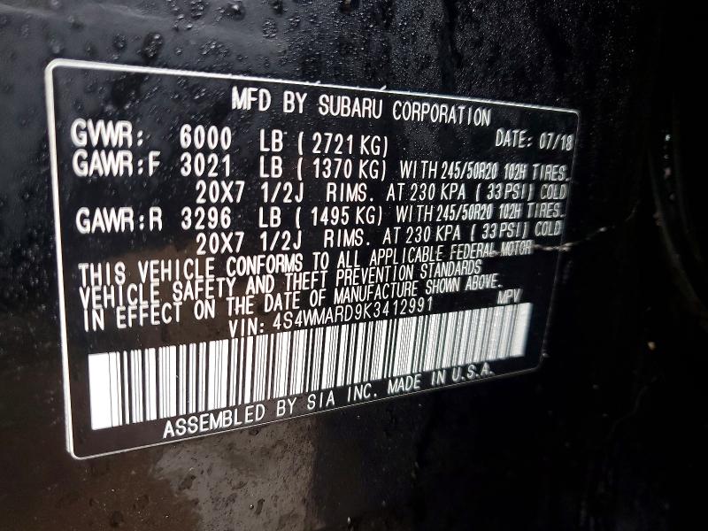 Продаж на аукціоні авто 2019 Subaru Ascent, vin: 4S4WMARD9K3412991, номер лоту: 77683235