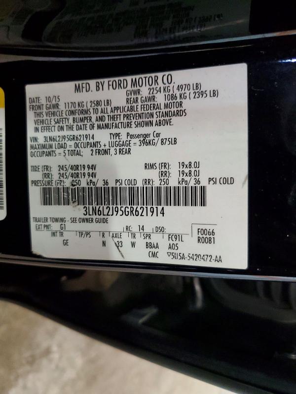 Продаж на аукціоні авто 2016 Lincoln Townhouse Mkz, vin: 3LN6L2J95GR621914, номер лоту: 74437675