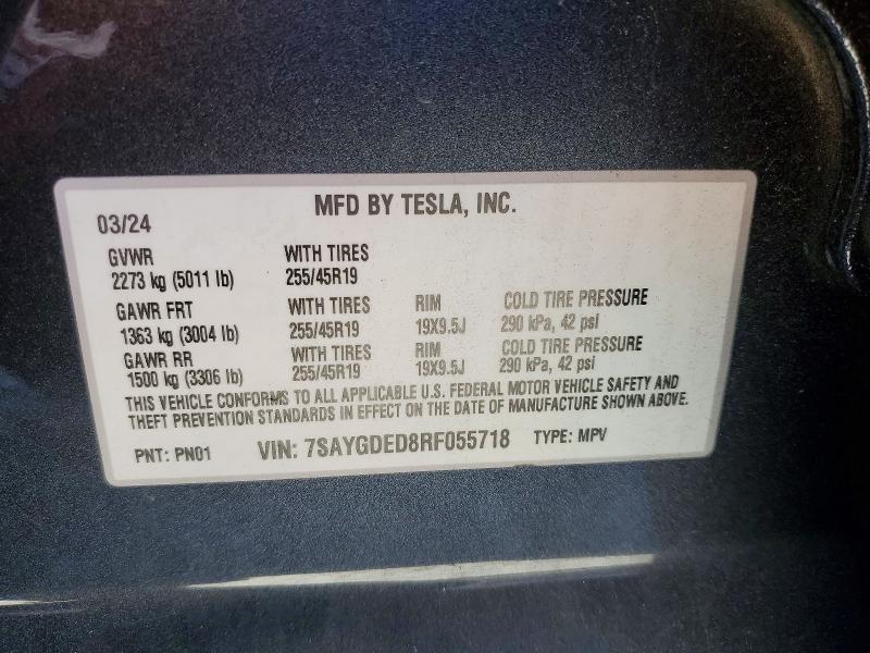 78534525 :رقم المزاد ، 7SAYGDED8RF055718 vin ، 2024 Tesla Model Y مزاد بيع