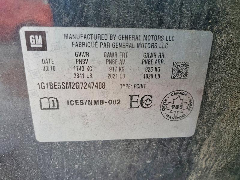 Продаж на аукціоні авто 2016 Chevrolet Cruze, vin: 1G1BE5SM2G7247408, номер лоту: 77584985