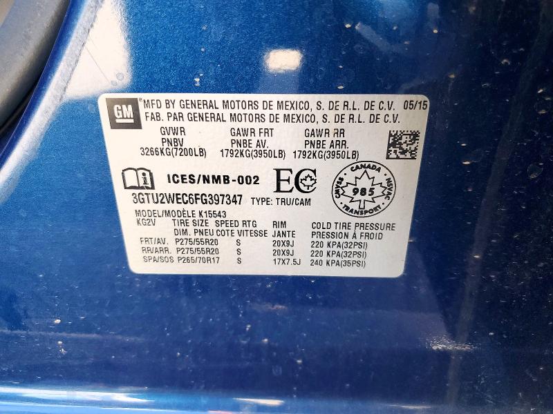 78163765 :رقم المزاد ، 3GTU2WEC6FG397347 vin ، 2015 Gmc Sierra مزاد بيع