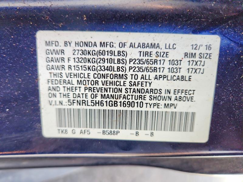 77140235 :رقم المزاد ، 5FNRL5H61GB169010 vin ، 2016 Honda Odyssey مزاد بيع