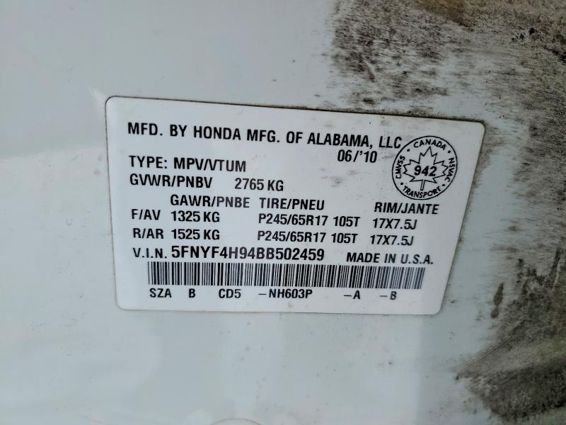 Aukcja sprzedaży 2011 Honda Pilot, vin: 5FNYF4H94BB502459, numer aukcji: 78485435
