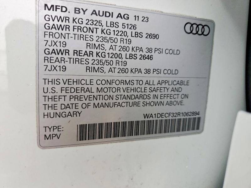 Aukcja sprzedaży 2024 Audi Q3, vin: WA1DECF32R1062894, numer aukcji: 77776375