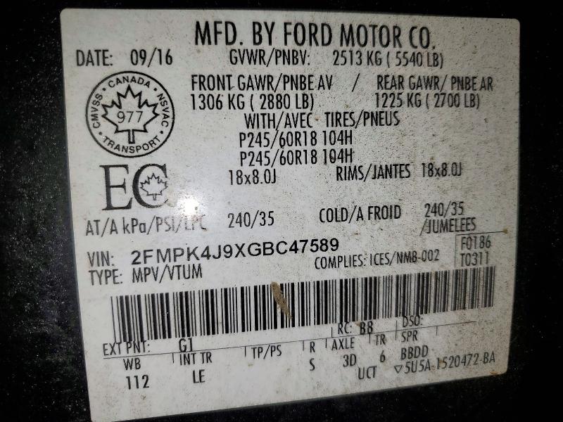 Aukcja sprzedaży 2016 Ford Edge, vin: 2FMPK4J9XGBC47589, numer aukcji: 75617435