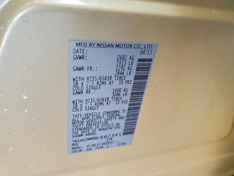 77075585 :رقم المزاد ، 5N1AR2MM9DC667345 vin ، 2013 Nissan Pathfinder مزاد بيع