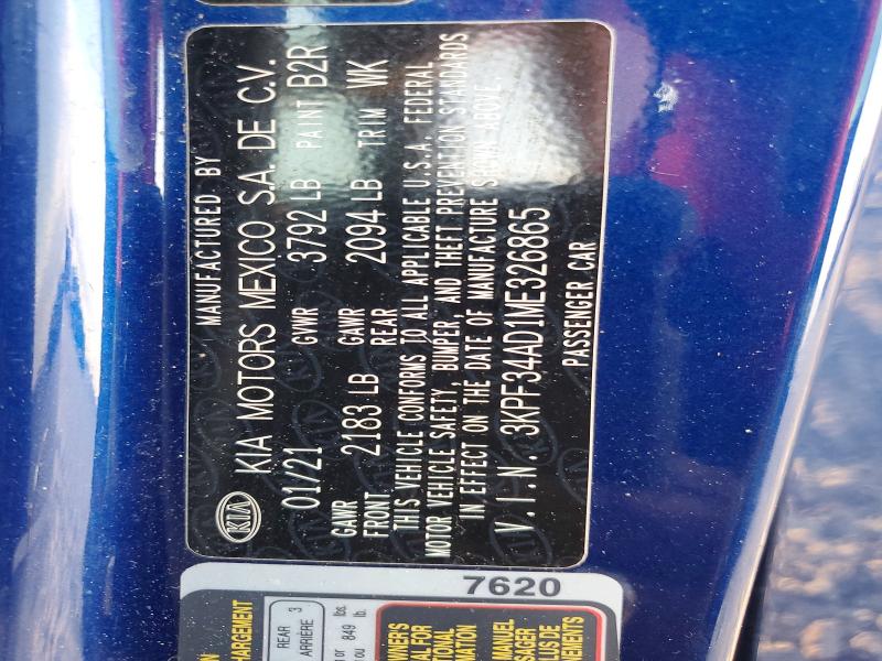 Aukcja sprzedaży 2021 Kia Forte, vin: 3KPF34AD1ME326865, numer aukcji: 77013315