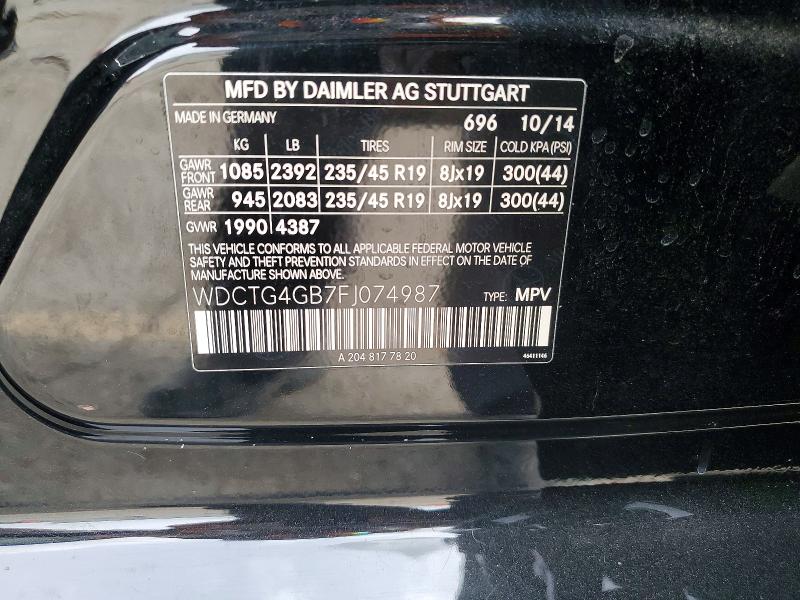 77230025 :رقم المزاد ، WDCTG4GB7FJ074987 vin ، 2015 Mercedes-benz Gla مزاد بيع