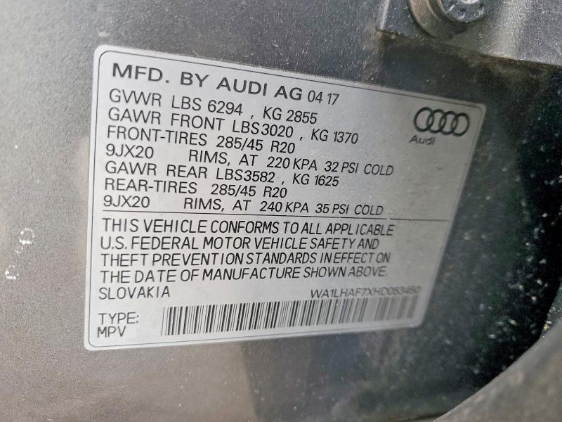 77678505 :رقم المزاد ، WA1LHAF7XHD053450 vin ، 2017 Audi Q7 مزاد بيع