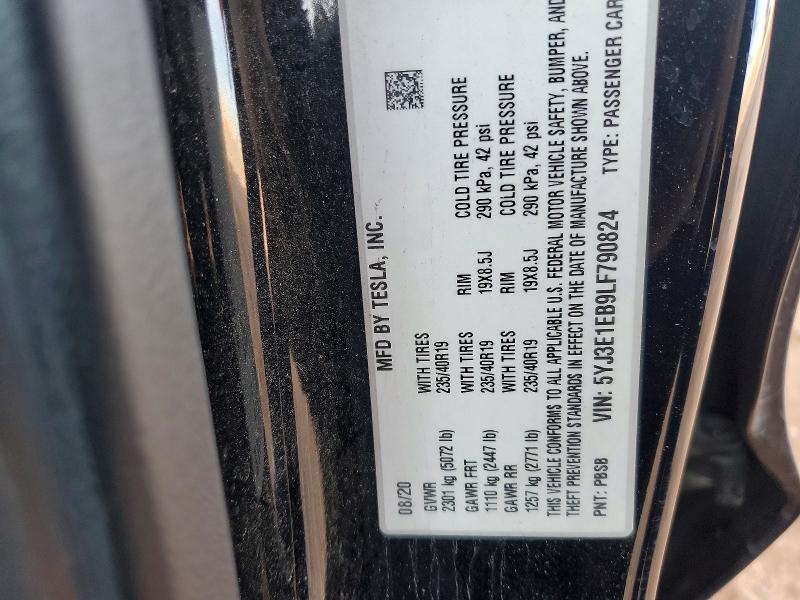 Продаж на аукціоні авто 2020 Tesla Model 3, vin: 5YJ3E1EB9LF790824, номер лоту: 78822735