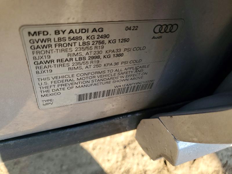 76986025 :رقم المزاد ، WA1EAAFY4N2100291 vin ، 2022 Audi Q5 مزاد بيع