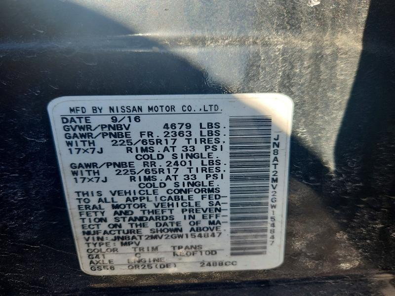2016 Nissan Rogue მანქანა იყიდება აუქციონზე, vin: JN8AT2MV2GW154847, აუქციონის ნომერი: 78139665