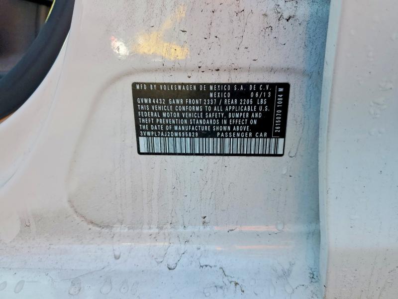2013 Volkswagen Jetta მანქანა იყიდება აუქციონზე, vin: 3VWPL7AJ2DM695829, აუქციონის ნომერი: 76152255