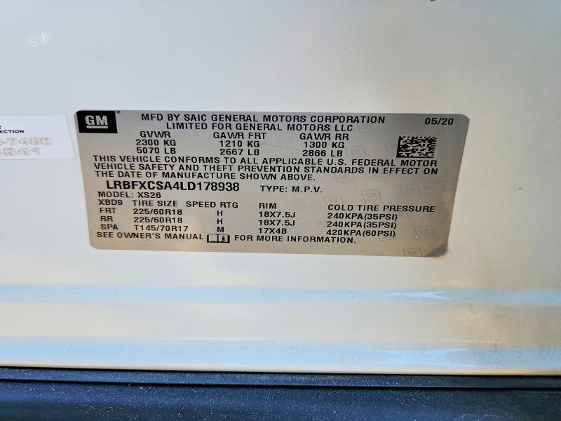 Продаж на аукціоні авто 2020 Buick Envision, vin: LRBFXCSA4LD178938, номер лоту: 77234685