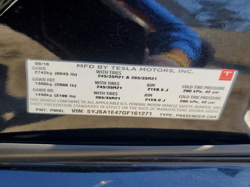 76702135 :رقم المزاد ، 5YJSA1E47GF161271 vin ، 2016 Tesla Model S مزاد بيع
