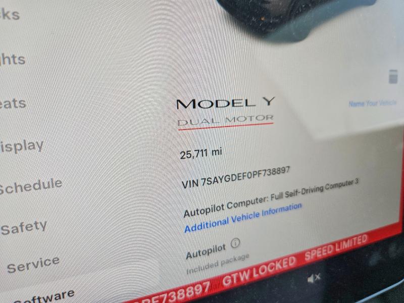 77898955 :رقم المزاد ، 7SAYGDEF0PF738897 vin ، 2023 Tesla Model Y مزاد بيع