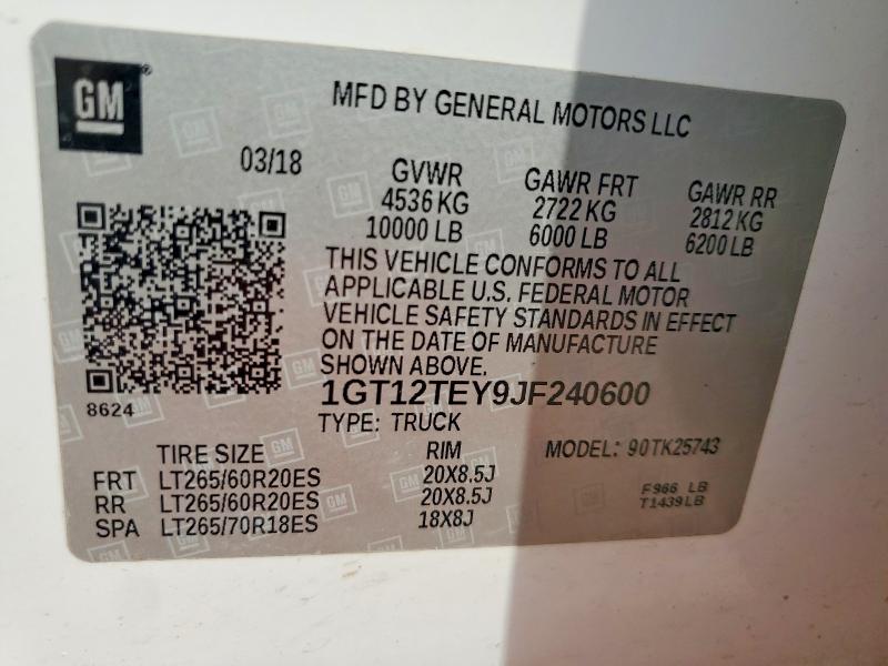 Продажа на аукционе авто 2018 Gmc Sierra, vin: 1GT12TEY9JF240600, номер лота: 74694045