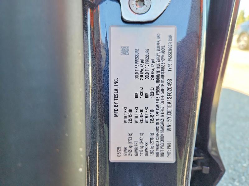 Продажа на аукционе авто 2025 Tesla Model 3, vin: 5YJ3E1EA1SF020493, номер лота: 78831155