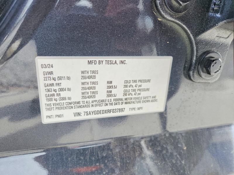 2024 Tesla Model Y მანქანა იყიდება აუქციონზე, vin: 7SAYGDEDXRF037897, აუქციონის ნომერი: 77627875