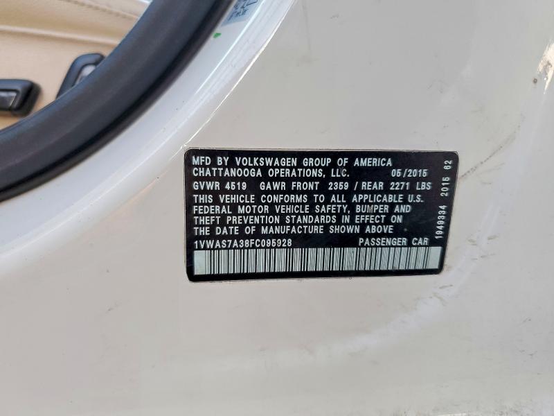 79059085 :رقم المزاد ، 1VWAS7A38FC095928 vin ، 2015 Volkswagen Passat مزاد بيع