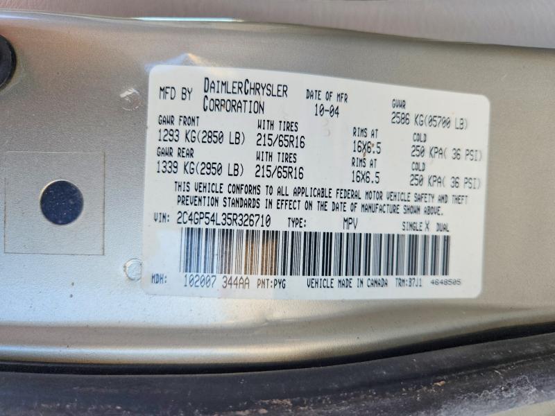 77148605 :رقم المزاد ، 2C4GP54L35R326710 vin ، 2005 Chrysler Town & Country مزاد بيع