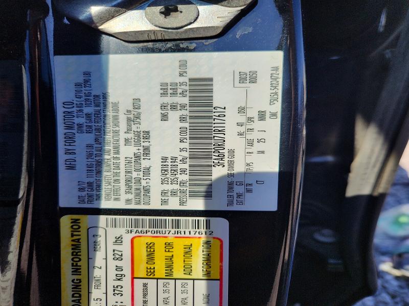 Aukcja sprzedaży 2018 Ford Fusion, vin: 3FA6P0RU7JR117612, numer aukcji: 76723795