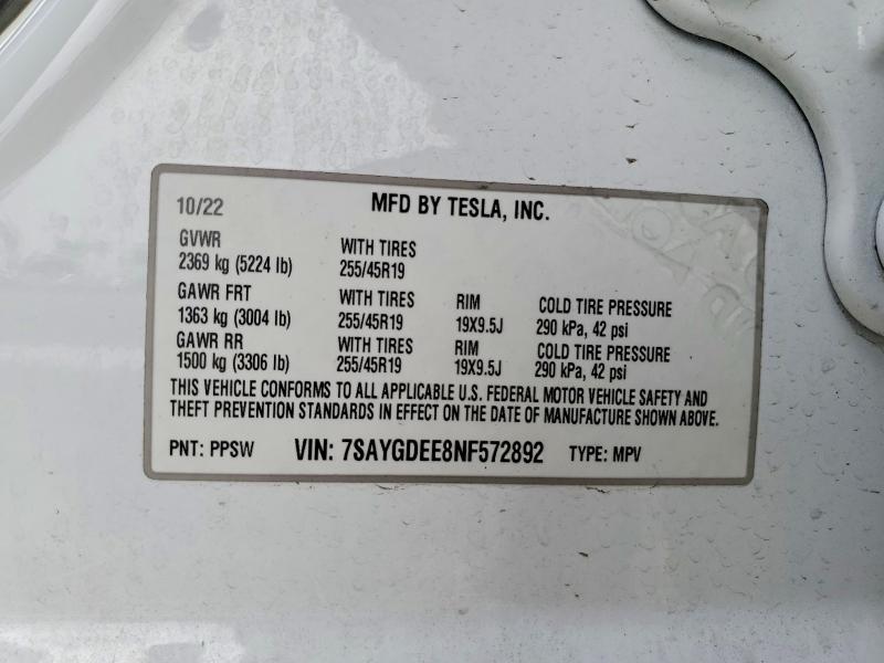 Продаж на аукціоні авто 2022 Tesla Model Y, vin: 7SAYGDEE8NF572892, номер лоту: 76982795