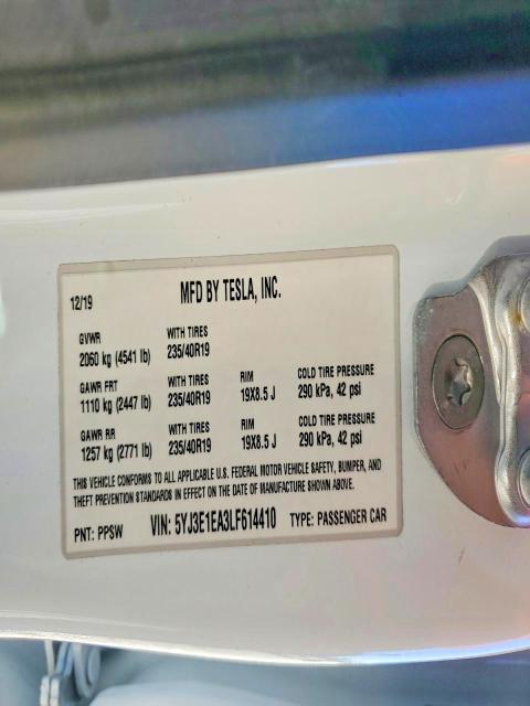 Aukcja sprzedaży 2020 Tesla Model 3, vin: 5YJ3E1EA3LF614410, numer aukcji: 75457455