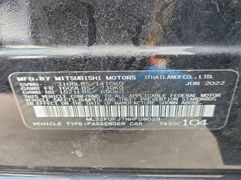 Продаж на аукціоні авто 2022 Mitsubishi Mirage, vin: ML32FUFJ7NHF09029, номер лоту: 78873525