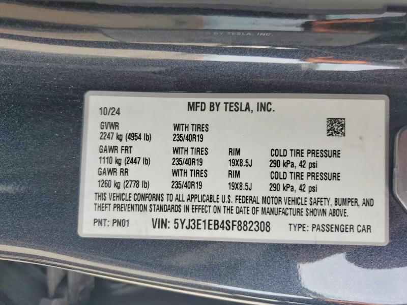 Aukcja sprzedaży 2025 Tesla Model 3, vin: 5YJ3E1EB4SF882308, numer aukcji: 78717985