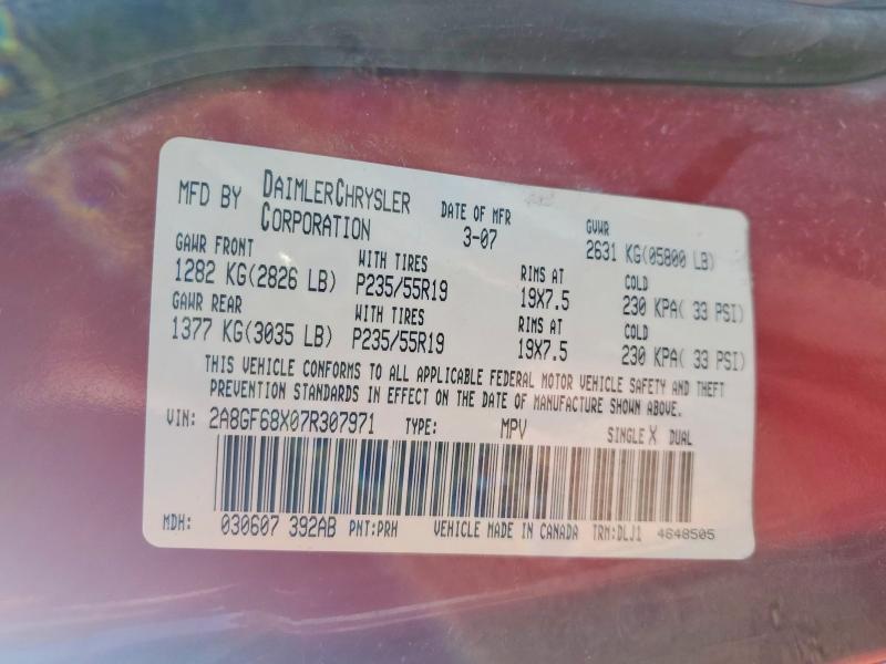 76825055 :رقم المزاد ، 2A8GF68X07R307971 vin ، 2007 Chrysler Pacifica مزاد بيع