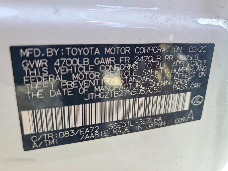 Aukcja sprzedaży 2022 Lexus Is, vin: JTHGZ1B27N5052050, numer aukcji: 78650345