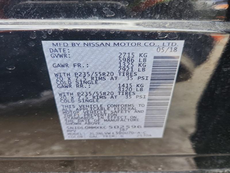Aukcja sprzedaży 2019 Infiniti Qx60, vin: 5N1DL0MMXKC502596, numer aukcji: 79216265