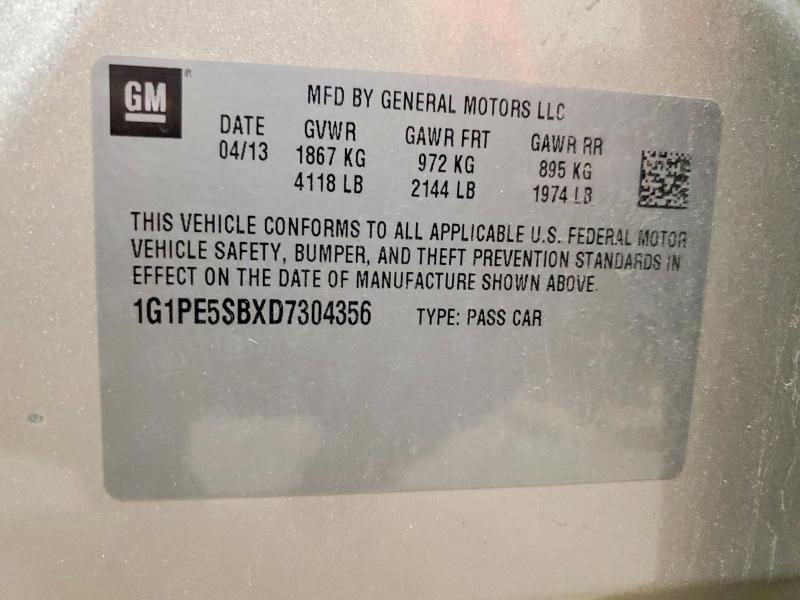 2013 Chevrolet Cruze მანქანა იყიდება აუქციონზე, vin: 1G1PE5SBXD7304356, აუქციონის ნომერი: 75985625