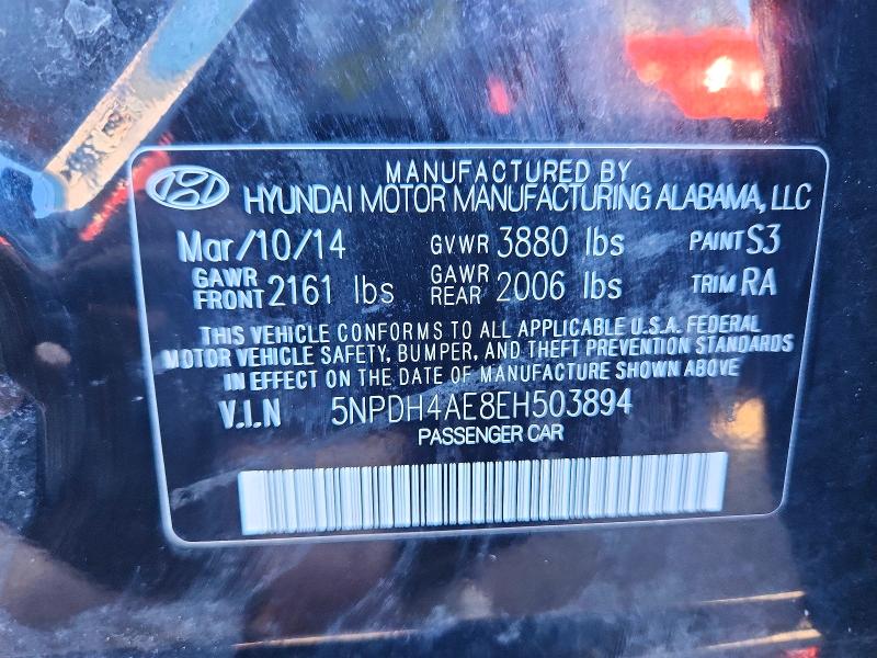 Aukcja sprzedaży 2014 Hyundai Elantra, vin: 5NPDH4AE8EH503894, numer aukcji: 76282285