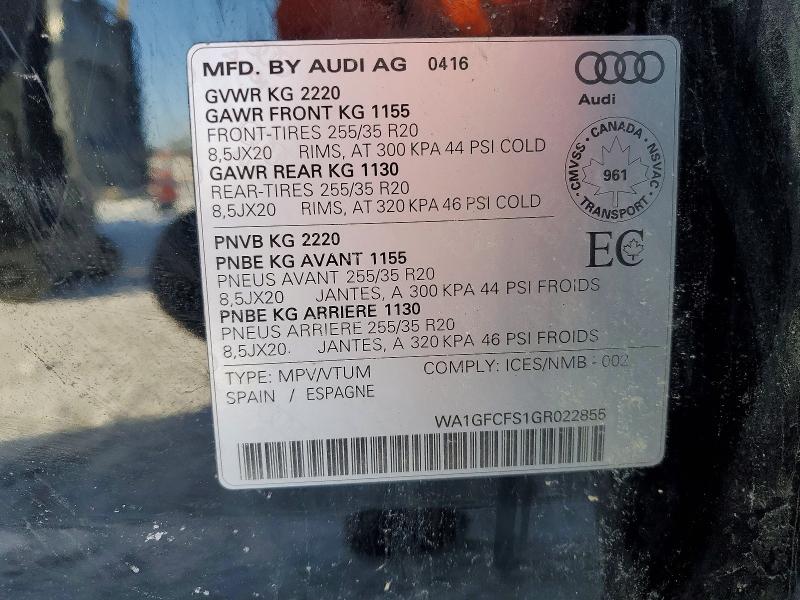 2016 Audi Q3 მანქანა იყიდება აუქციონზე, vin: WA1GFCFS1GR022855, აუქციონის ნომერი: 76830655