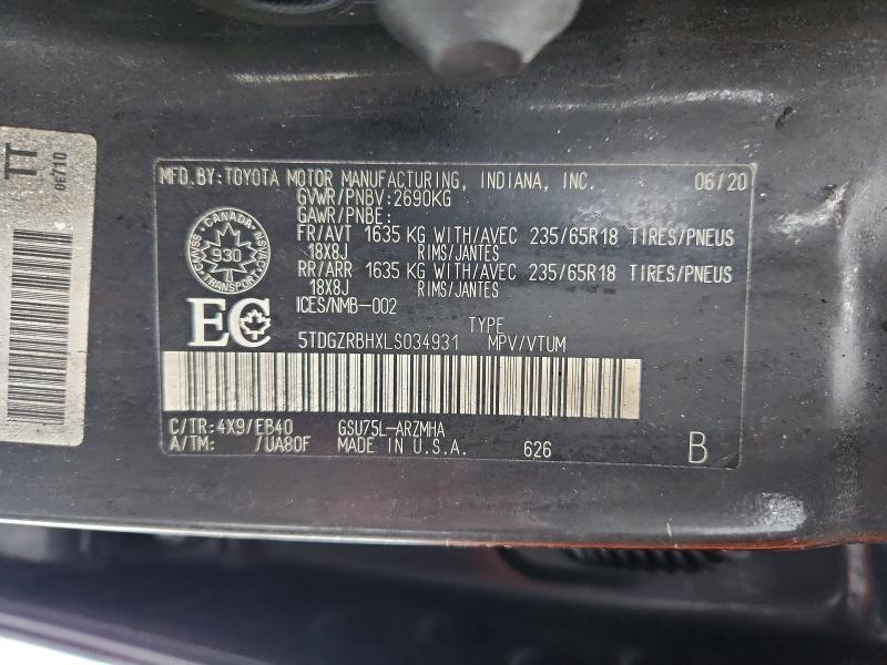 Продажа на аукционе авто 2020 Toyota Highlander, vin: 5TDGZRBHXLS034931, номер лота: 78220295