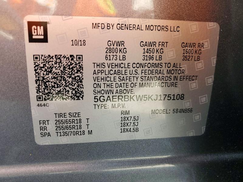 79361725 :رقم المزاد ، 5GAERBKW5KJ175108 vin ، 2019 Buick Enclave مزاد بيع
