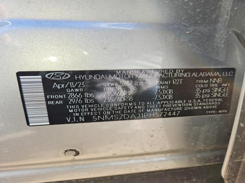 2023 Hyundai Santa Fe მანქანა იყიდება აუქციონზე, vin: 5NMS2DAJ1PH572447, აუქციონის ნომერი: 77947985