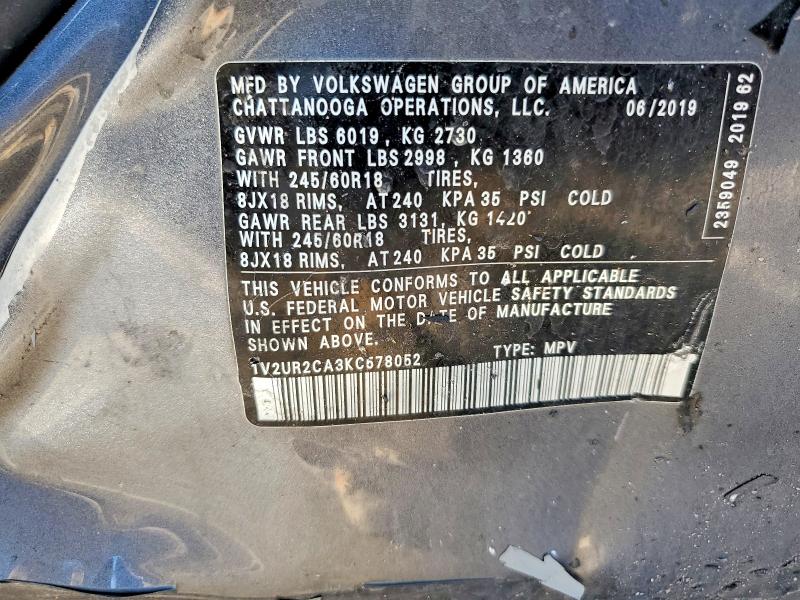 Продаж на аукціоні авто 2019 Volkswagen Atlas, vin: 1V2UR2CA3KC578052, номер лоту: 77168225