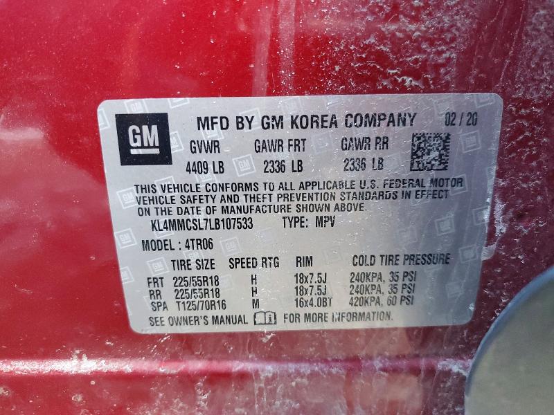 78636215 :رقم المزاد ، KL4MMCSL7LB107533 vin ، 2020 Buick Encore Gx مزاد بيع