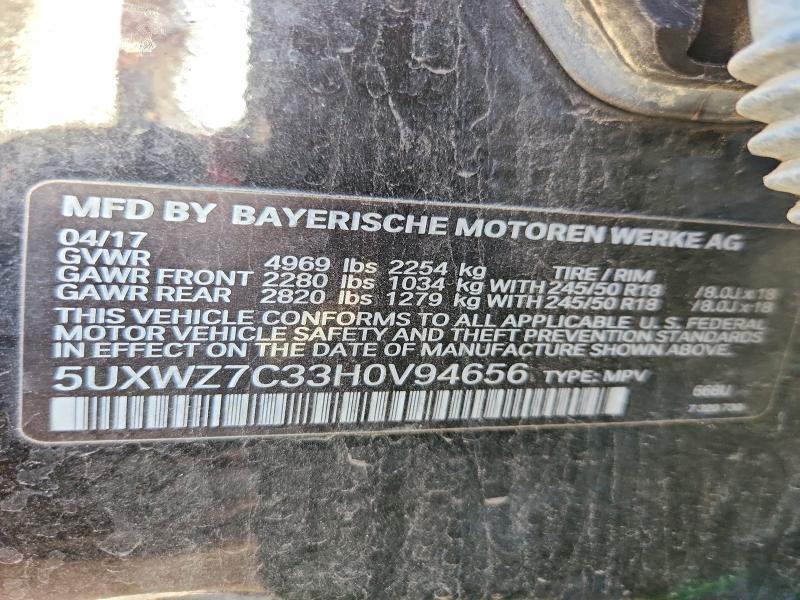 Aukcja sprzedaży 2017 Bmw X3, vin: 5UXWZ7C33H0V94656, numer aukcji: 79212675