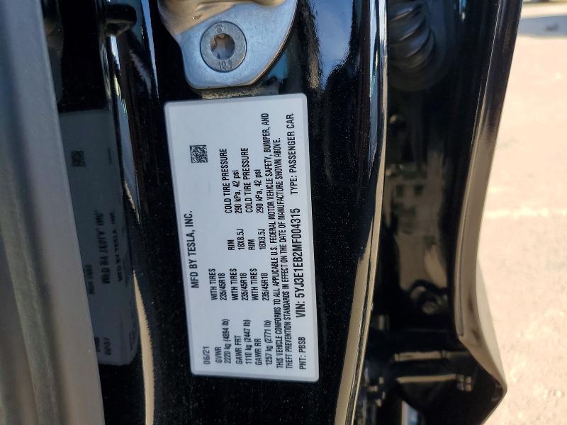 Продажа на аукционе авто 2021 Tesla Model 3, vin: 5YJ3E1EB2MF004315, номер лота: 78186495