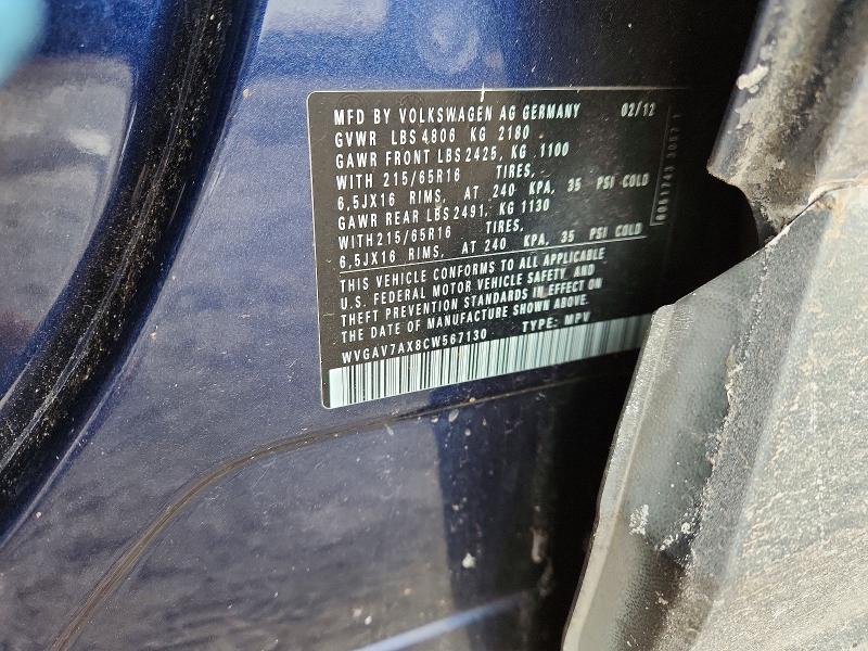 Aukcja sprzedaży 2012 Volkswagen Tiguan, vin: WVGAV7AX8CW567130, numer aukcji: 76321445
