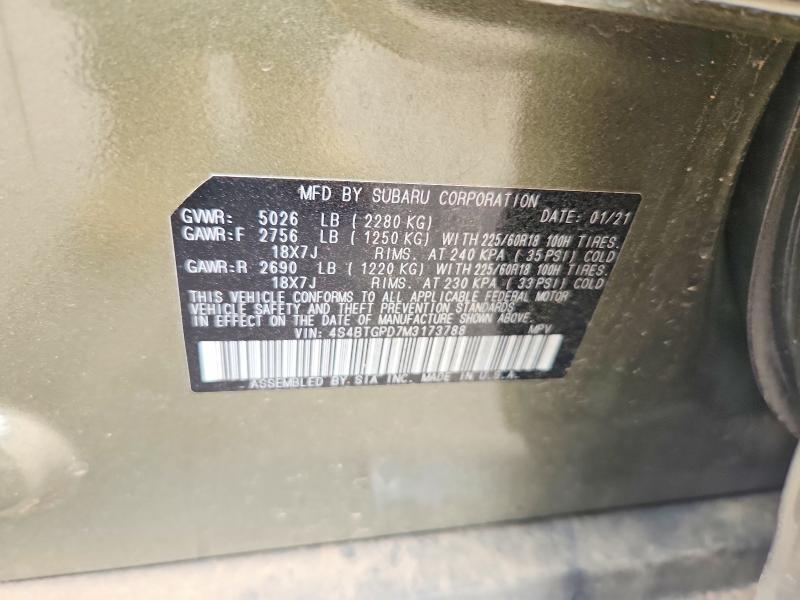 Aukcja sprzedaży 2021 Subaru Outback, vin: 4S4BTGPD7M3173788, numer aukcji: 78087245