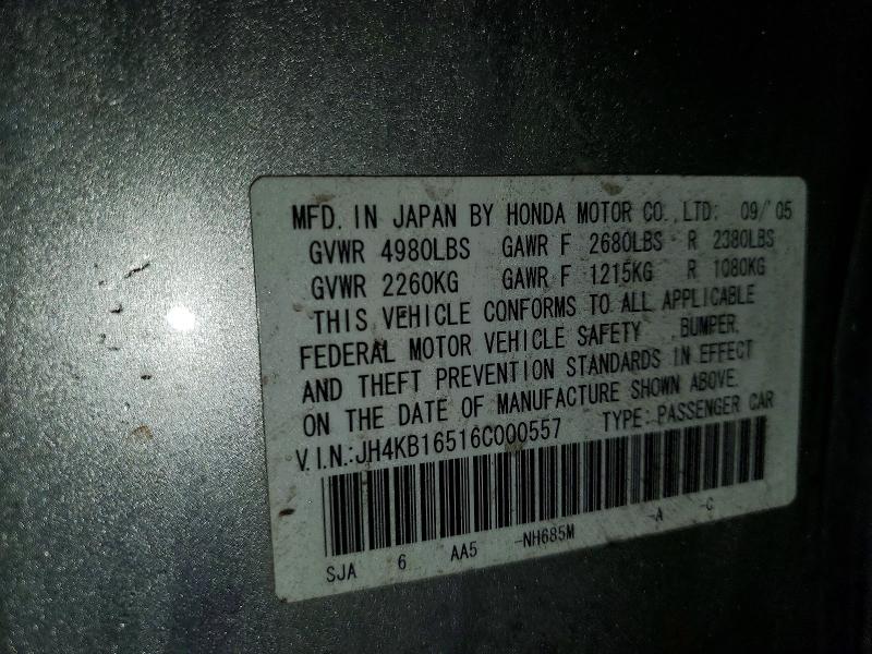 2006 Acura Rl მანქანა იყიდება აუქციონზე, vin: JH4KB16516C000557, აუქციონის ნომერი: 78210405