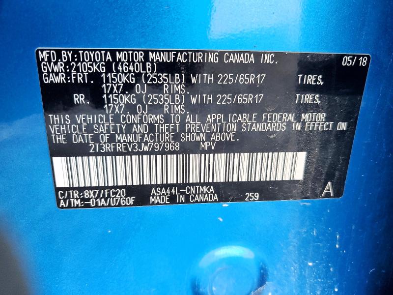 2018 Toyota Rav4 მანქანა იყიდება აუქციონზე, vin: 2T3RFREV3JW797968, აუქციონის ნომერი: 76153995