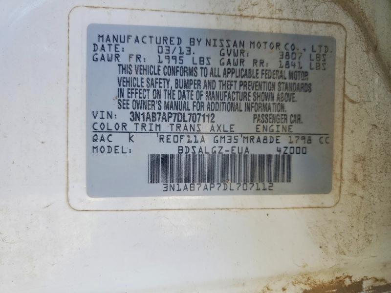 75975345 :رقم المزاد ، 3N1AB7AP7DL707112 vin ، 2013 Nissan Sentra مزاد بيع