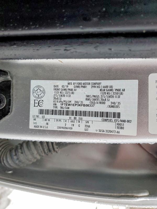 2019 Ford F150 მანქანა იყიდება აუქციონზე, vin: 1FTEW1EP3KFB08337, აუქციონის ნომერი: 48462456